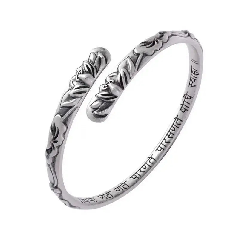 Bracelet Manchette Lotus – Bijou Ethnique Argenté Femme