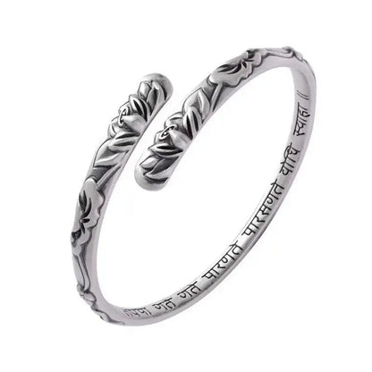 Bracelet Manchette Lotus – Bijou Ethnique Argenté Femme