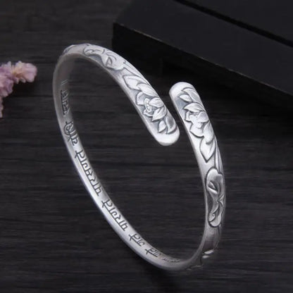 Bracelet Manchette Lotus – Bijou Ethnique Argenté Femme