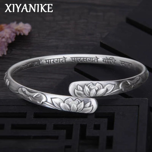 Bracelet Manchette Lotus – Bijou Ethnique Argenté Femme
