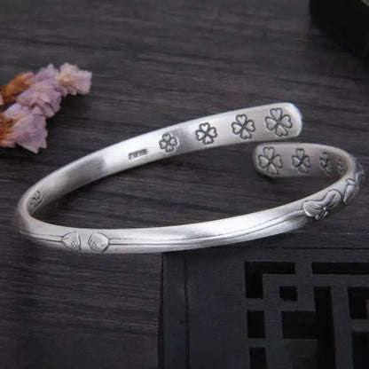 Bracelet Manchette Lotus – Bijou Ethnique Argenté Femme